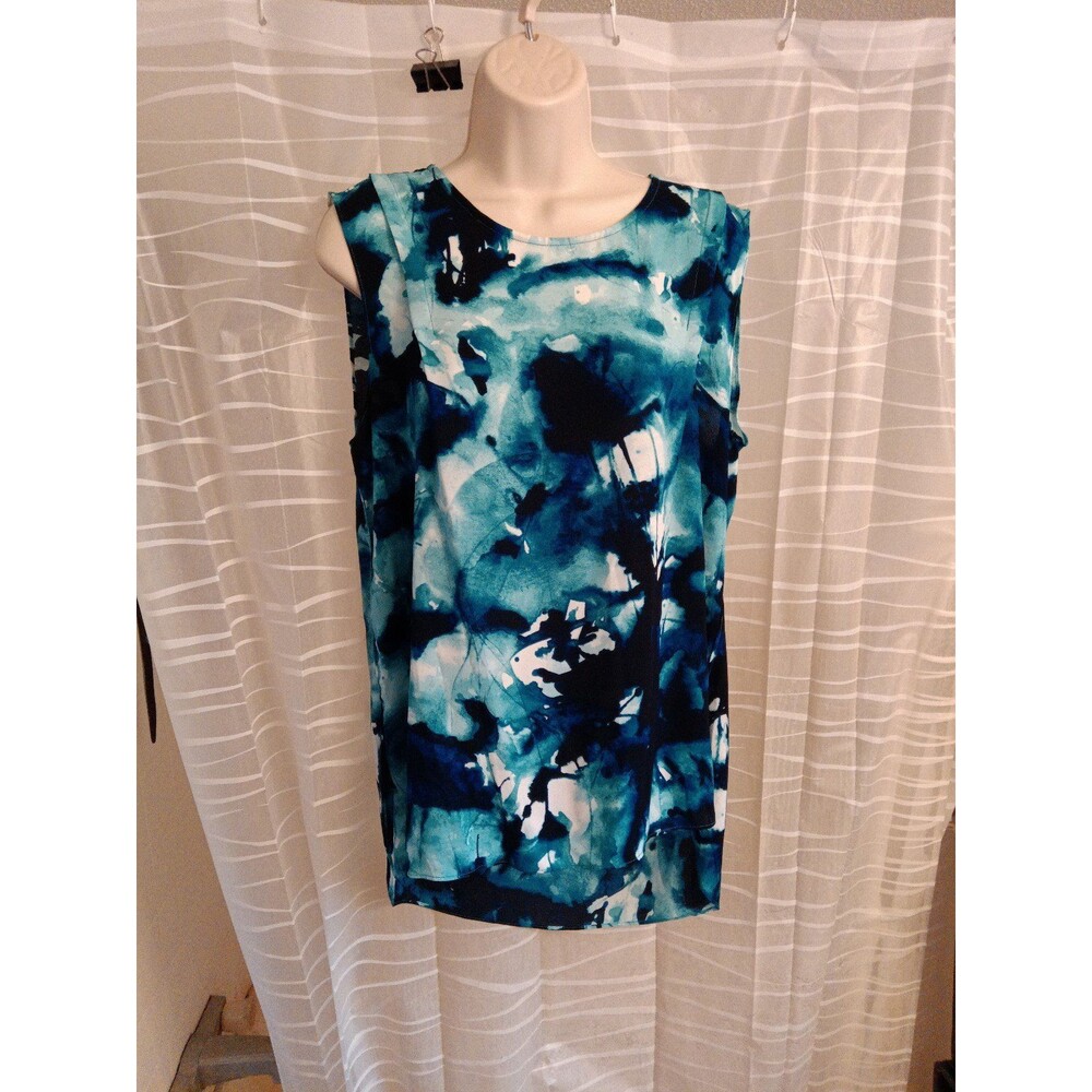 Calvin Klein Floral Top Sleeveless Blouse White/Blue/Purple Women's M
